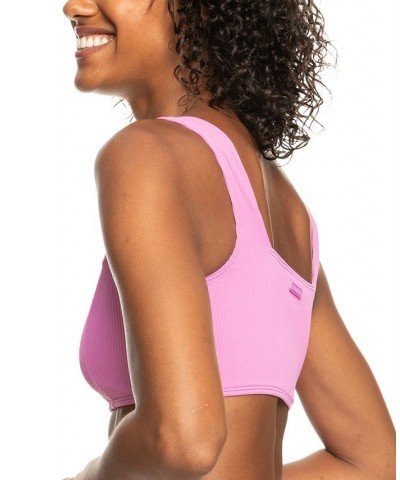 Juniors' Active Ribbed Square-Neck Bikini Top & Hipster Bottoms Cyclamen $29.40 Swimsuits