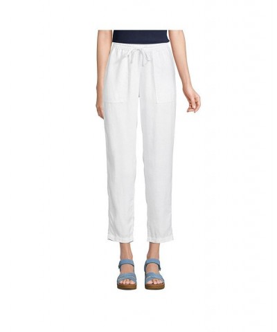 Women's Petite High Rise Pull On Tie Waist Linen Crop Pants White $47.67 Pants