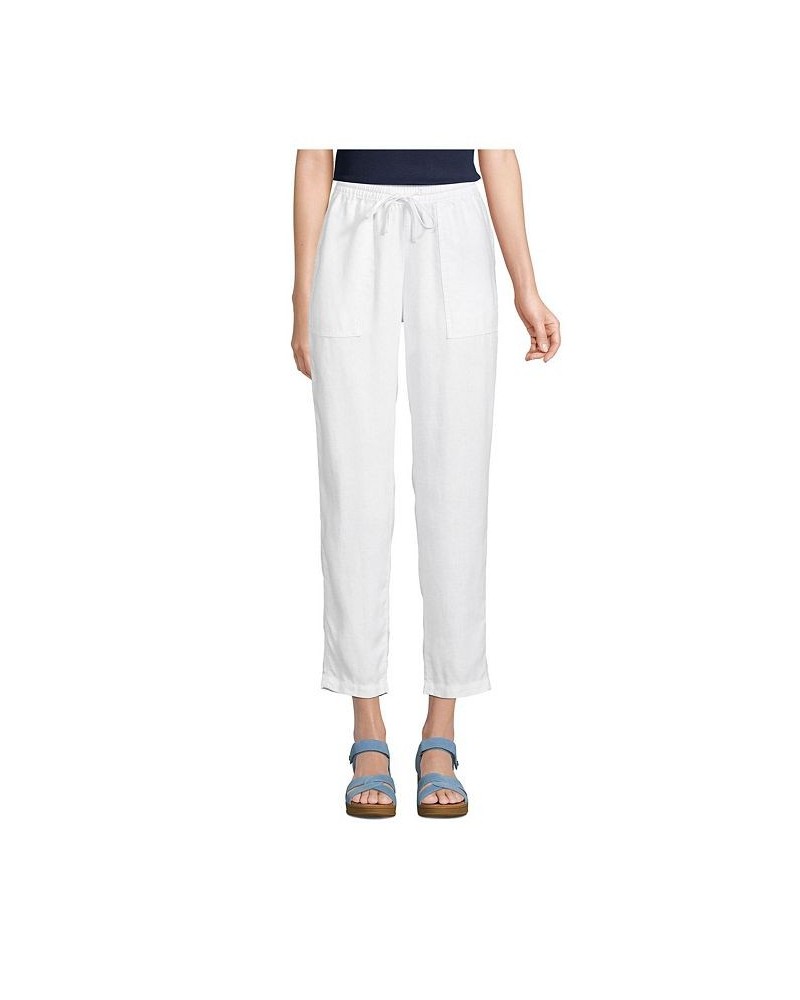 Women's Petite High Rise Pull On Tie Waist Linen Crop Pants White $47.67 Pants