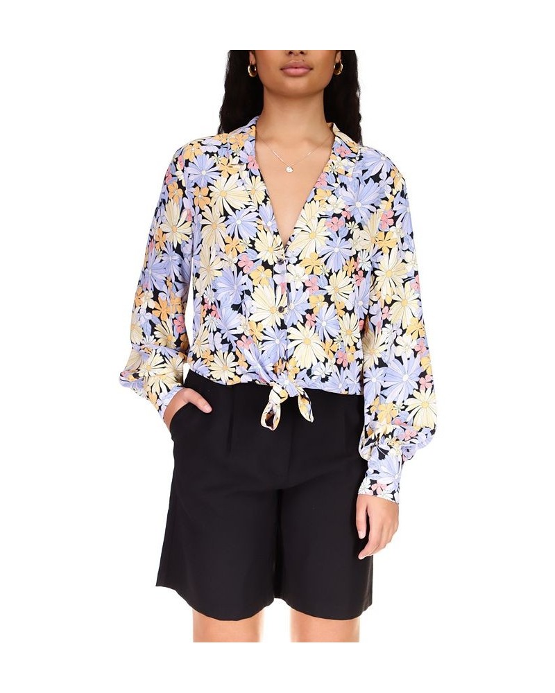 Women's Floral Tie-Front V-Neck Blouse Open $21.40 Tops