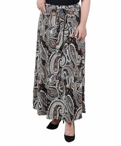 Plus Size Maxi with Sash Waist Tie Skirt Brown Paisley $15.05 Skirts