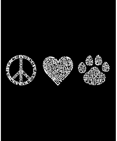 Women's Peace Love Cats Word Art Long Sleeve T-shirt Black $21.45 Tops