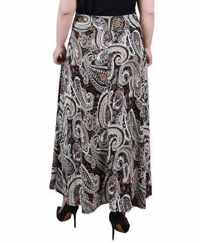 Plus Size Maxi with Sash Waist Tie Skirt Brown Paisley $15.05 Skirts