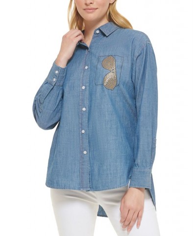 Women's Cotton Faux-Pocket Shirt Medium Blue Wash $50.75 Tops