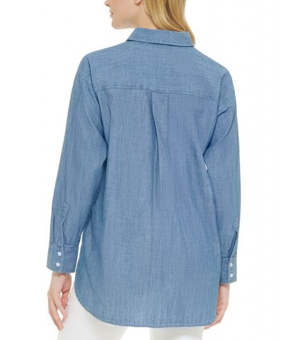 Women's Cotton Faux-Pocket Shirt Medium Blue Wash $50.75 Tops