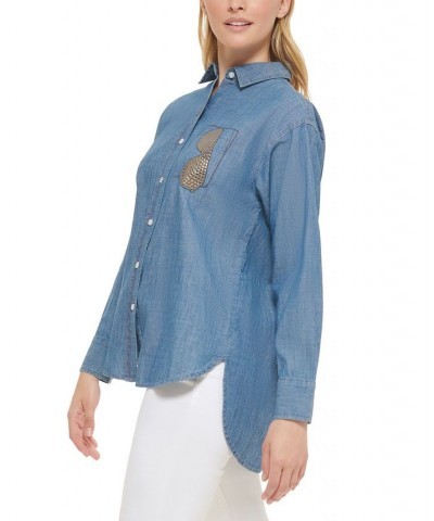 Women's Cotton Faux-Pocket Shirt Medium Blue Wash $50.75 Tops