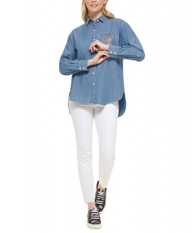 Women's Cotton Faux-Pocket Shirt Medium Blue Wash $50.75 Tops