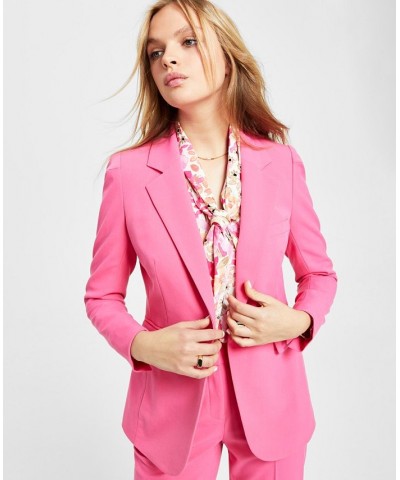 Women's Bi-Stretch Single-Button Long-Sleeve Blazer Berry Crush Multi $45.87 Jackets