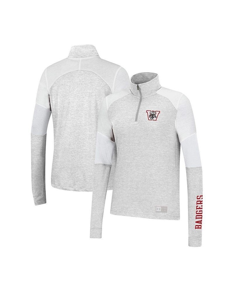 Women's Heathered Gray Wisconsin Badgers Sleeve Hit Raglan Quarter-Zip Jacket Heathered Gray $30.80 Jackets