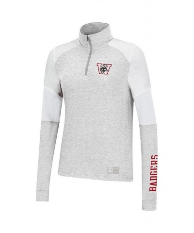 Women's Heathered Gray Wisconsin Badgers Sleeve Hit Raglan Quarter-Zip Jacket Heathered Gray $30.80 Jackets