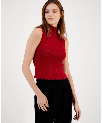 Women's Mock-Neck Sleeveless Sweater Top Morello Cherrry $14.75 Tops