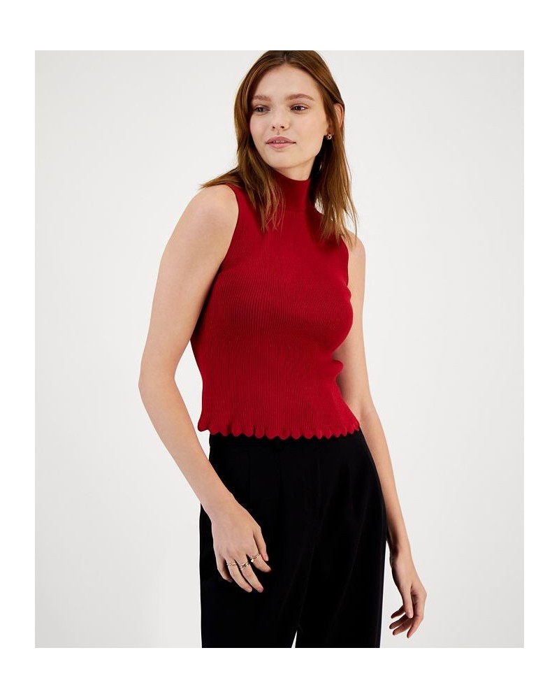 Women's Mock-Neck Sleeveless Sweater Top Morello Cherrry $14.75 Tops