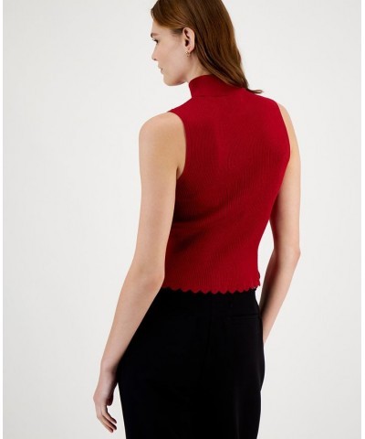 Women's Mock-Neck Sleeveless Sweater Top Morello Cherrry $14.75 Tops