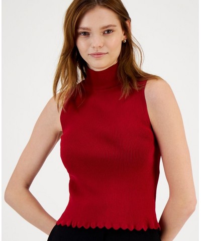 Women's Mock-Neck Sleeveless Sweater Top Morello Cherrry $14.75 Tops