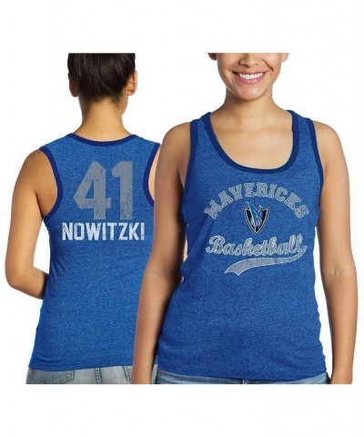 Women's Threads Dirk Nowitzki Royal Dallas Mavericks Name and Number Tri-Blend Tank Top Royal $22.09 Tops