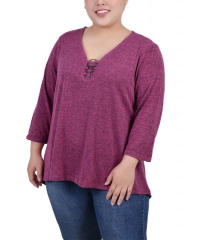 Plus Size 3/4 Sleeve 3-Ring Top Purple $12.85 Tops