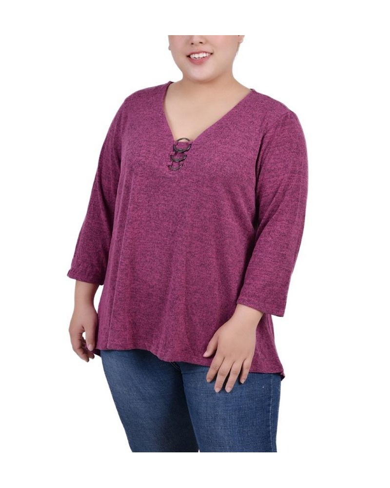 Plus Size 3/4 Sleeve 3-Ring Top Purple $12.85 Tops