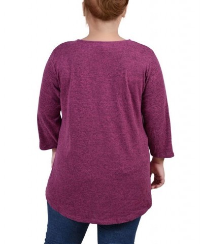 Plus Size 3/4 Sleeve 3-Ring Top Purple $12.85 Tops