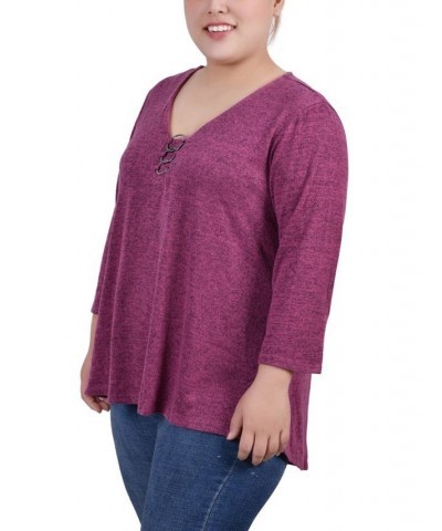 Plus Size 3/4 Sleeve 3-Ring Top Purple $12.85 Tops