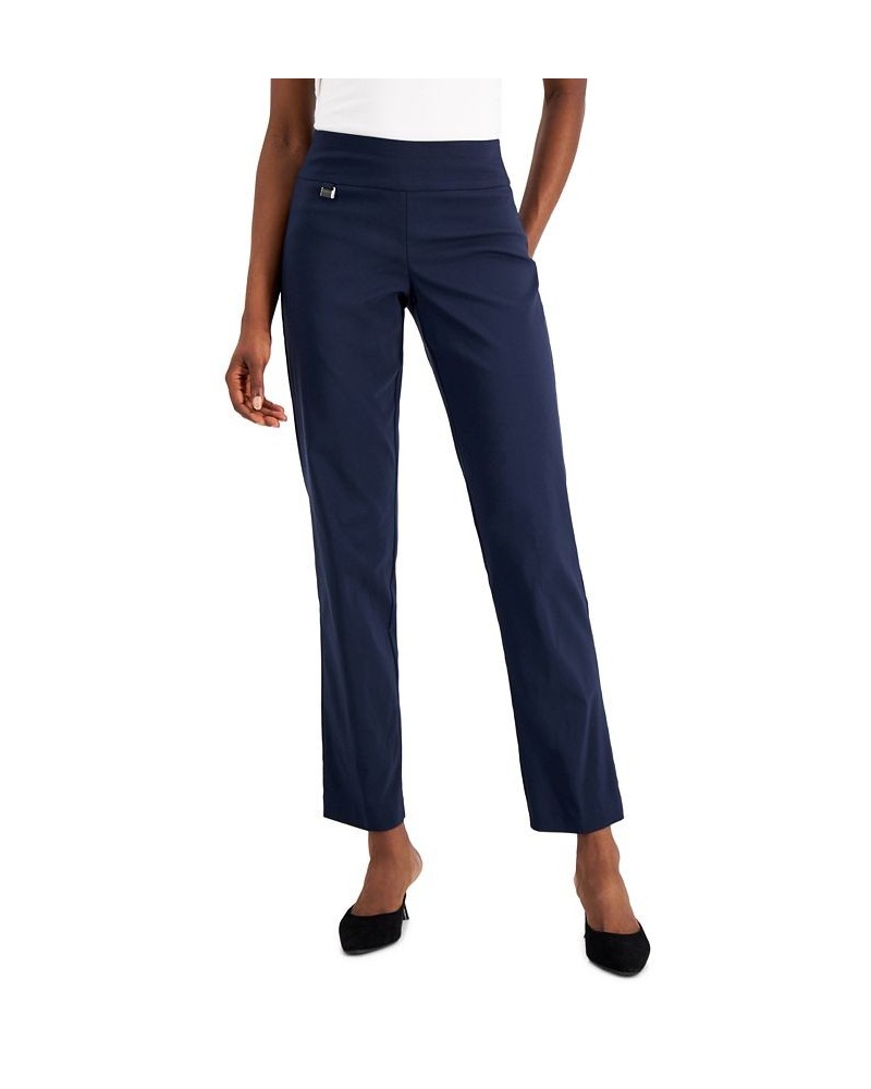 Petite Tummy-Control Straight-Leg Pants Blue $18.42 Pants