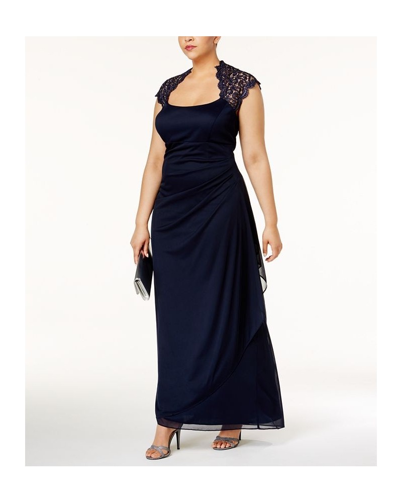 Plus Size Ruched Lace Gown Blue $52.15 Dresses