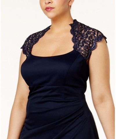 Plus Size Ruched Lace Gown Blue $52.15 Dresses