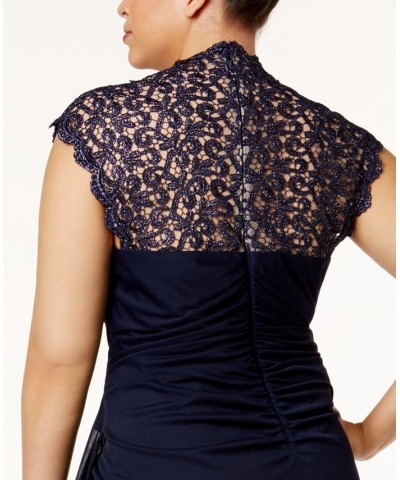 Plus Size Ruched Lace Gown Blue $52.15 Dresses