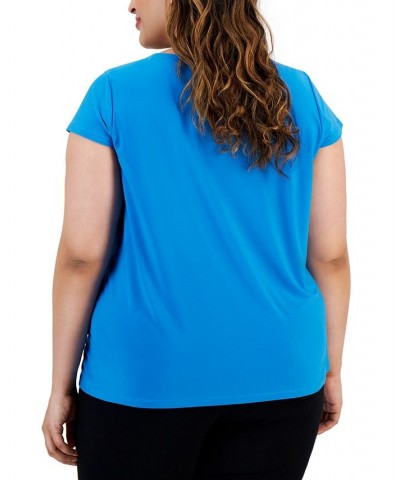 Plus Size Cap-Sleeve Cowlneck Top Blue $36.57 Tops