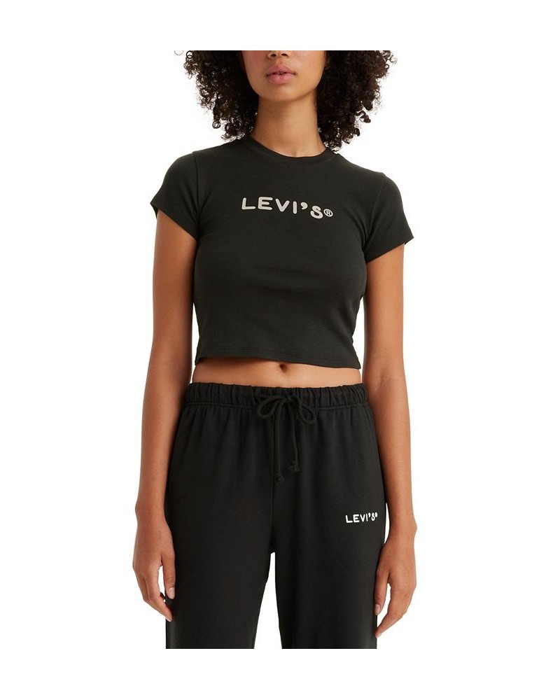 Women's Cotton Cropped Crew-Neck Graphic T-Shirt Caviar $10.58 Tops