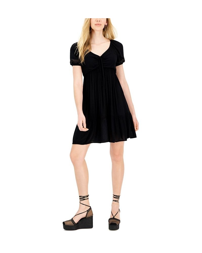 Juniors' V-Neck Short-Sleeve Tiered Dress Black $25.97 Dresses