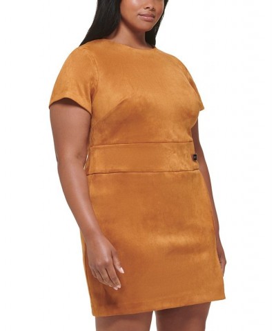 Plus Size Short-Sleeve Faux-Suede Sheath Dress Pecan $34.44 Dresses