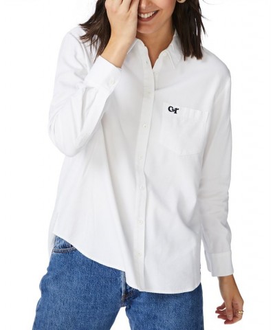 Women's Embroidered Pocket Cotton Shirt Ultra White $42.57 Tops