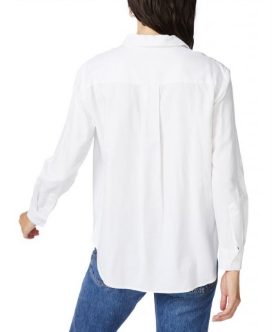 Women's Embroidered Pocket Cotton Shirt Ultra White $42.57 Tops