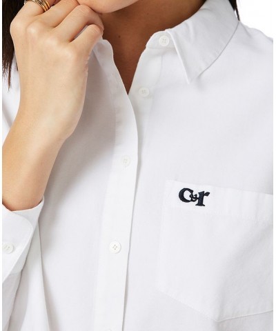 Women's Embroidered Pocket Cotton Shirt Ultra White $42.57 Tops