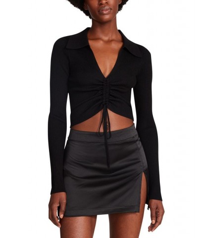Women's Maggie Ruched-Front Ribbed Sweater Black $30.84 Sweaters