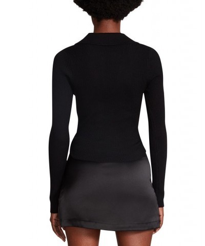 Women's Maggie Ruched-Front Ribbed Sweater Black $30.84 Sweaters