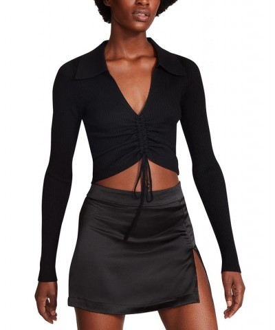 Women's Maggie Ruched-Front Ribbed Sweater Black $30.84 Sweaters