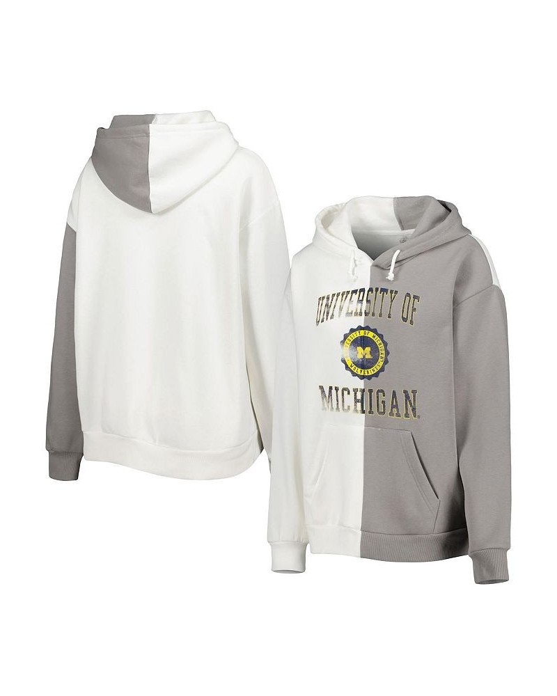 Women's Gray White Michigan Wolverines Split Pullover Hoodie Gray, White $43.99 Sweatshirts