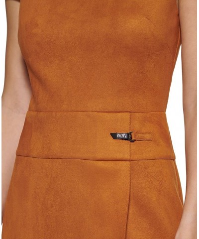 Plus Size Short-Sleeve Faux-Suede Sheath Dress Pecan $34.44 Dresses