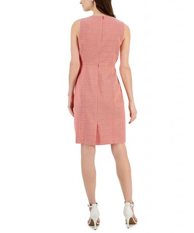 Women's Tweed Sleeveless Sheath Dress Red Pear/Bright White $67.05 Dresses