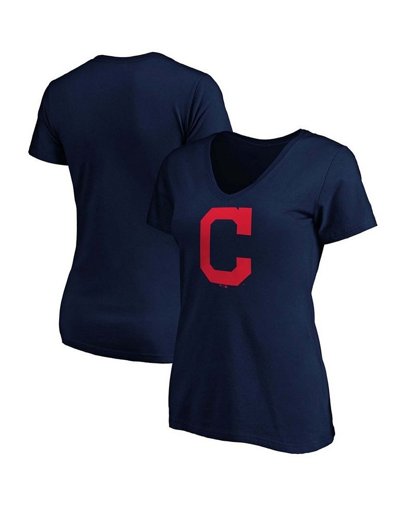 Plus Size Navy Cleveland Indians Core Official Logo V-Neck T-shirt Navy $18.06 Tops
