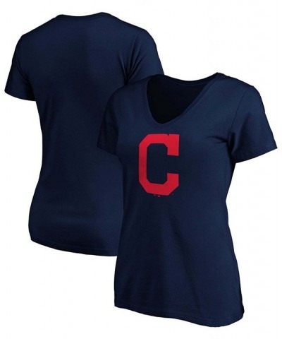 Plus Size Navy Cleveland Indians Core Official Logo V-Neck T-shirt Navy $18.06 Tops