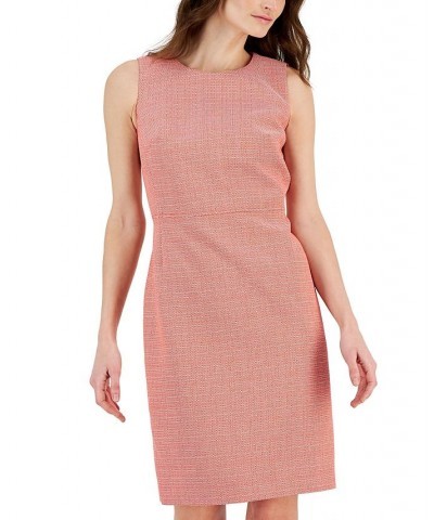 Women's Tweed Sleeveless Sheath Dress Red Pear/Bright White $67.05 Dresses