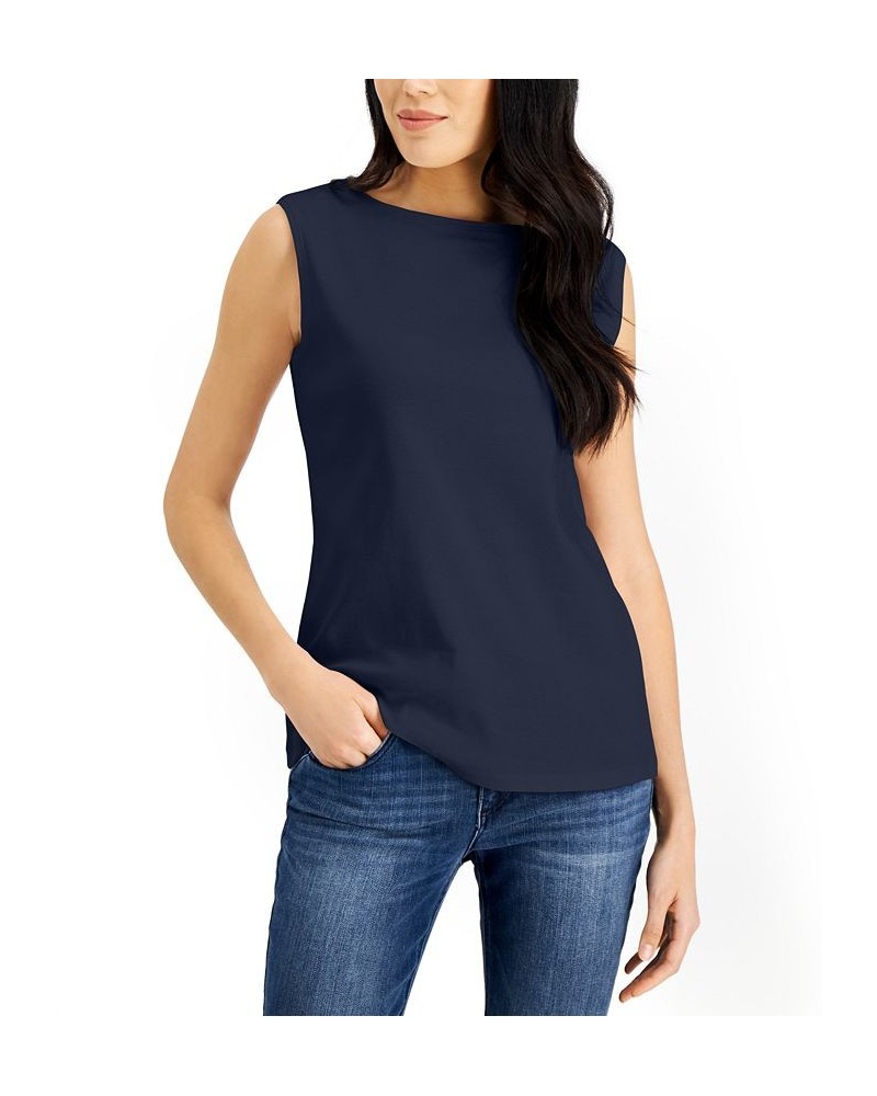 Petite Boat-Neck Tank Top Blue $9.68 Tops