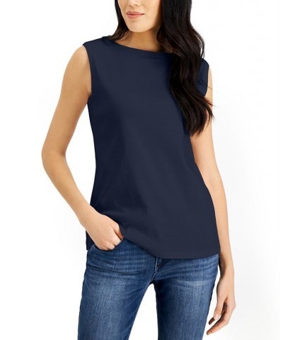 Petite Boat-Neck Tank Top Blue $9.68 Tops