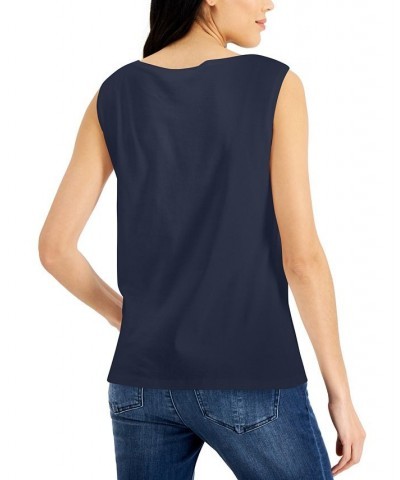 Petite Boat-Neck Tank Top Blue $9.68 Tops