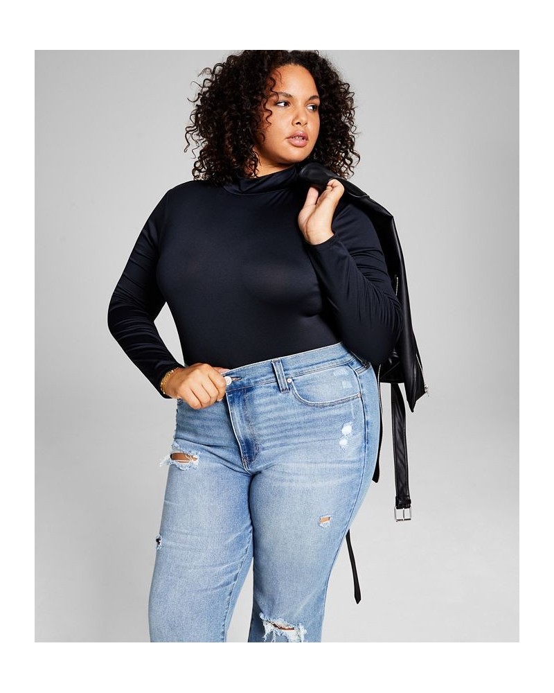 Trendy Plus Size Mock-Neck Bodysuit Black $13.23 Tops