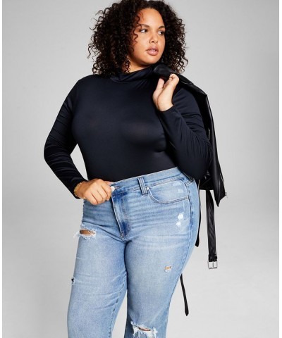 Trendy Plus Size Mock-Neck Bodysuit Black $13.23 Tops