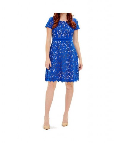 Fit and Flare Laser Cutting Dress Blue/Nude $131.48 Dresses