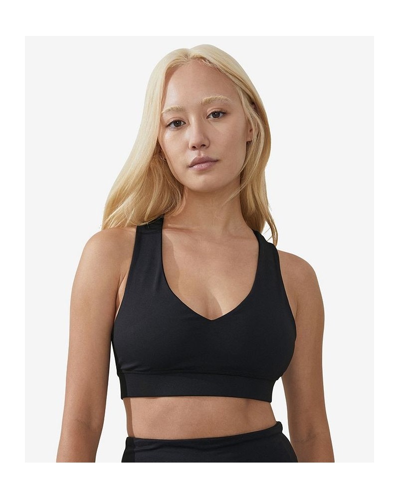 Women's V-Neck Cross Back Crop Top Black $21.99 Tops